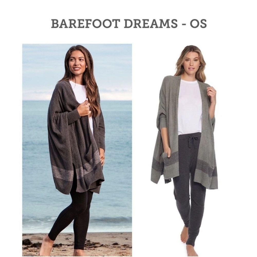 Barefoot Dreams Women Cliffside Dolman Sleeve Cardigan One Size Gray Open Front - Picture 2 of 16